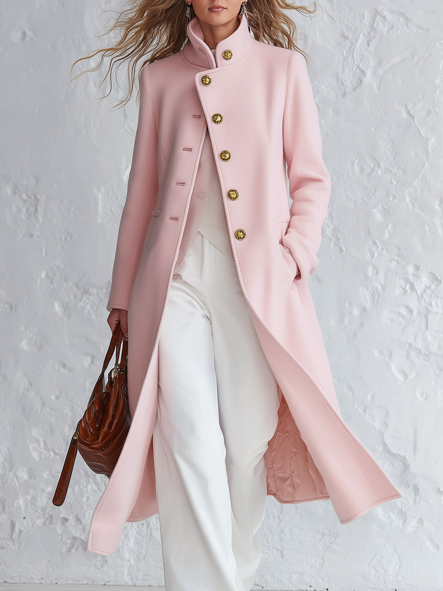 Edith - Women's Single-Breasted Stand-Collar Wool-Blend Coat