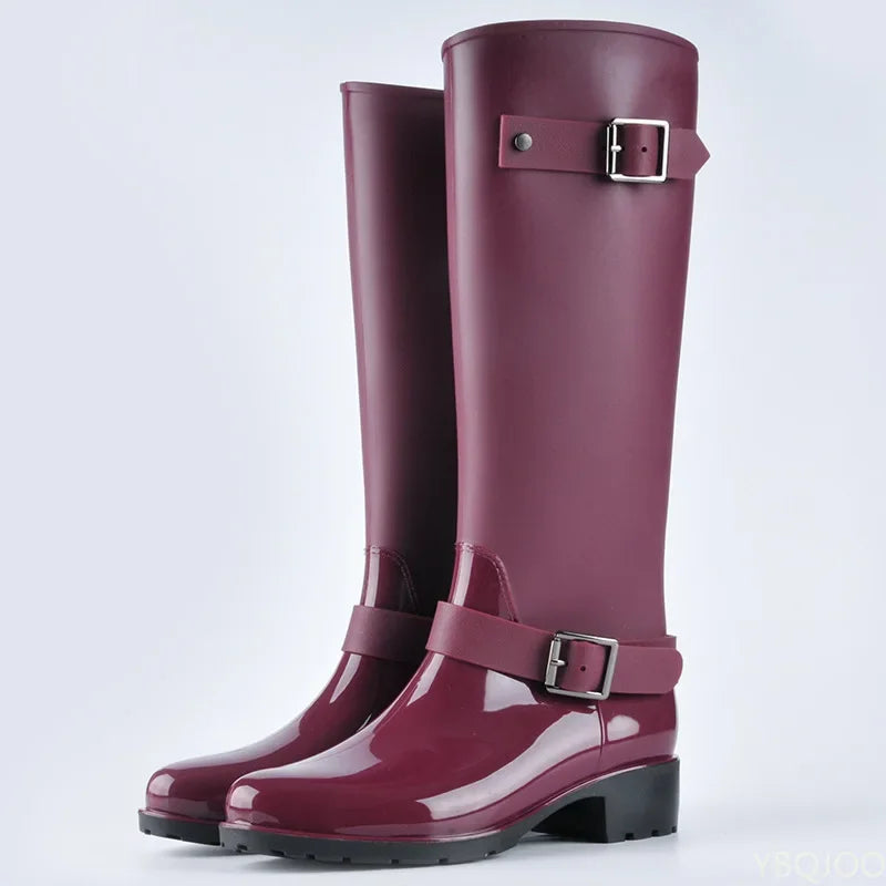 Elara - Women's Tall Buckle Rain Boots