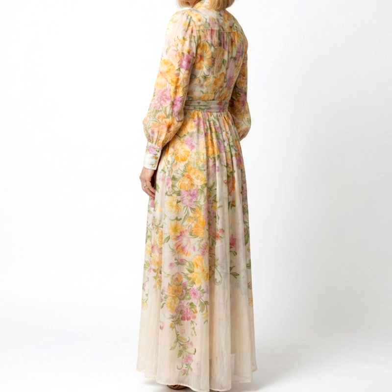 Elke - Women's Floral Bishop Sleeve Maxi Dress