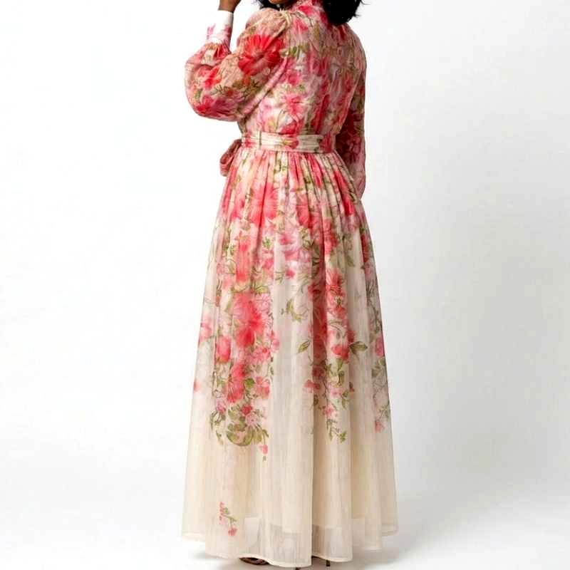 Elke - Women's Floral Bishop Sleeve Maxi Dress