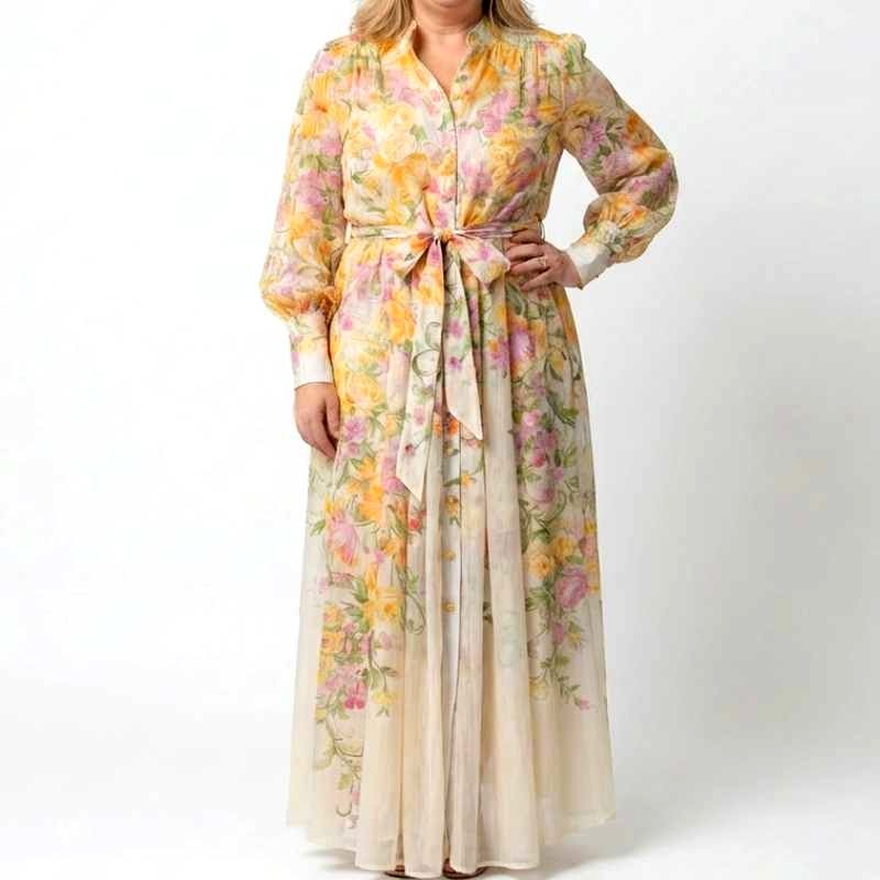 Elke - Women's Floral Bishop Sleeve Maxi Dress