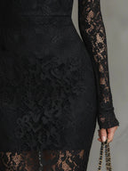 Elma - Women's Long-Sleeve Lace Fishtail Midi Dress