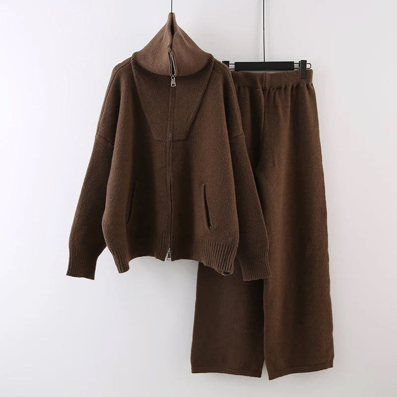 Emily - Women's Half-Zip Mock-Neck Sweater & Wide-Leg Knit Pant Set