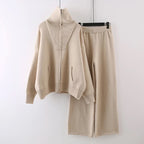 Emily - Women's Half-Zip Mock-Neck Sweater & Wide-Leg Knit Pant Set