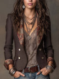 Estelle - Women's Herringbone Blazer with Floral Lapel Print