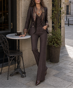 Estelle - Women's Herringbone Blazer with Floral Lapel Print