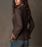 Estelle - Women's Herringbone Blazer with Floral Lapel Print