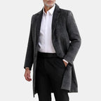 Ethan - Men's Plaid Longline Notch Lapel Overcoat 1