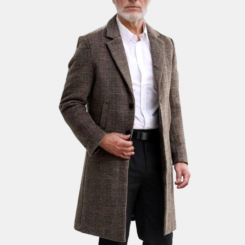Ethan - Men's Plaid Longline Notch Lapel Overcoat 3