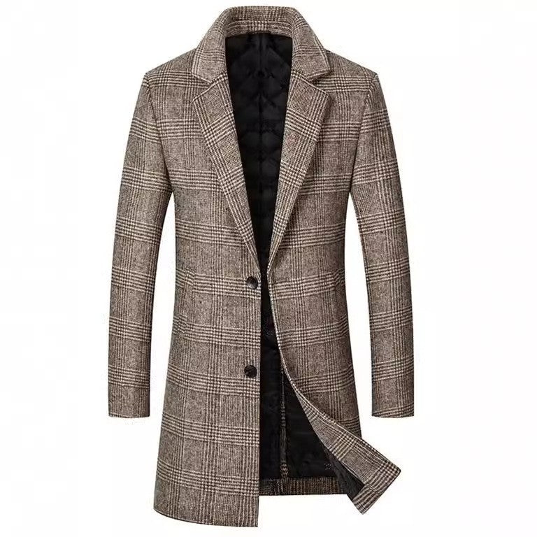 Ethan - Men's Plaid Longline Notch Lapel Overcoat 4
