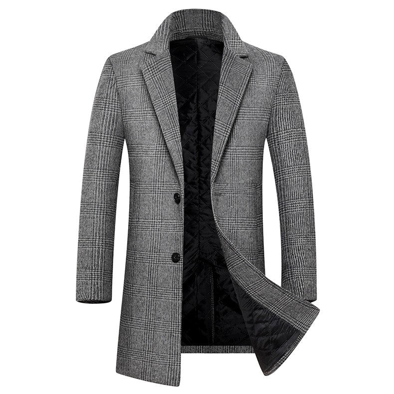 Ethan - Men's Plaid Longline Notch Lapel Overcoat 5