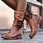 Evangeline - Women's Lace-Up Leather Mid-Calf Boot