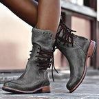 Evangeline - Women's Lace-Up Leather Mid-Calf Boot