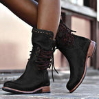 Evangeline - Women's Lace-Up Leather Mid-Calf Boot