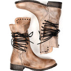 Evangeline - Women's Lace-Up Leather Mid-Calf Boot