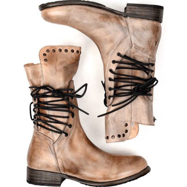 Evangeline - Women's Lace-Up Leather Mid-Calf Boot