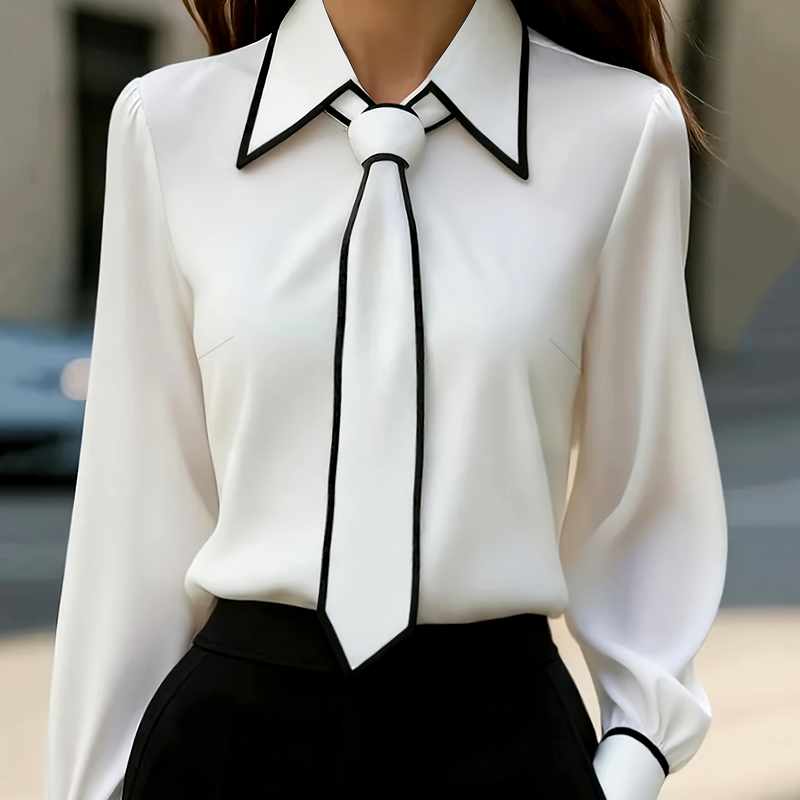 Falicia - Women's Cotton Pointed Collar Neck Tie Blouse 1