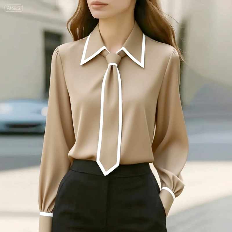 Falicia - Women's Cotton Pointed Collar Neck Tie Blouse 2