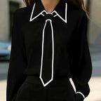 Falicia - Women's Cotton Pointed Collar Neck Tie Blouse 3