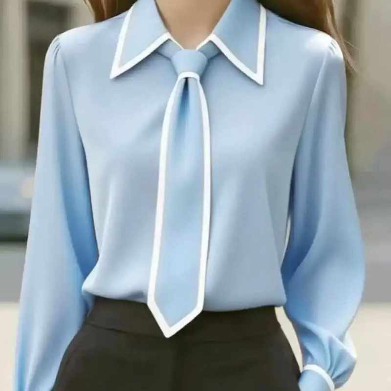 Falicia - Women's Cotton Pointed Collar Neck Tie Blouse 4