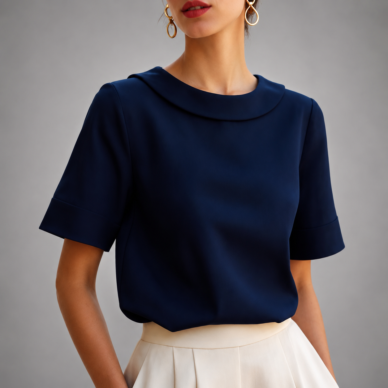 Gabriella - Women's Rounded-Collar Short-Sleeve Blouse