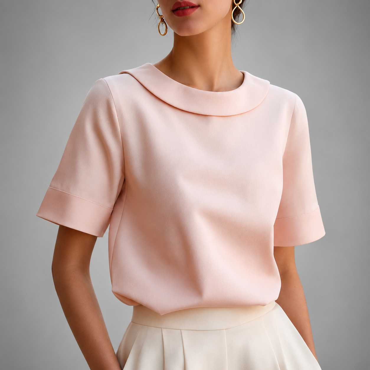 Gabriella - Women's Rounded-Collar Short-Sleeve Blouse
