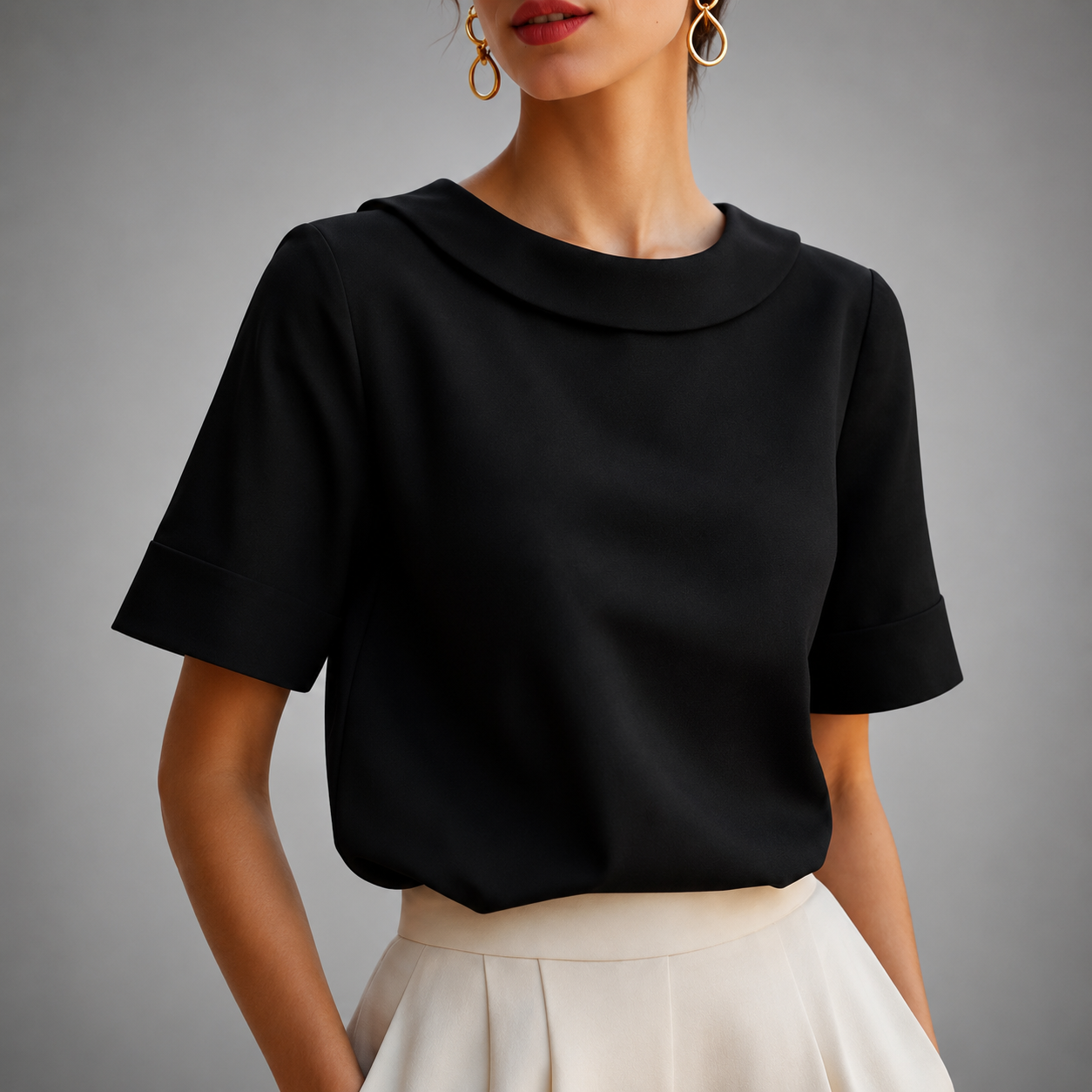 Gabriella - Women's Rounded-Collar Short-Sleeve Blouse