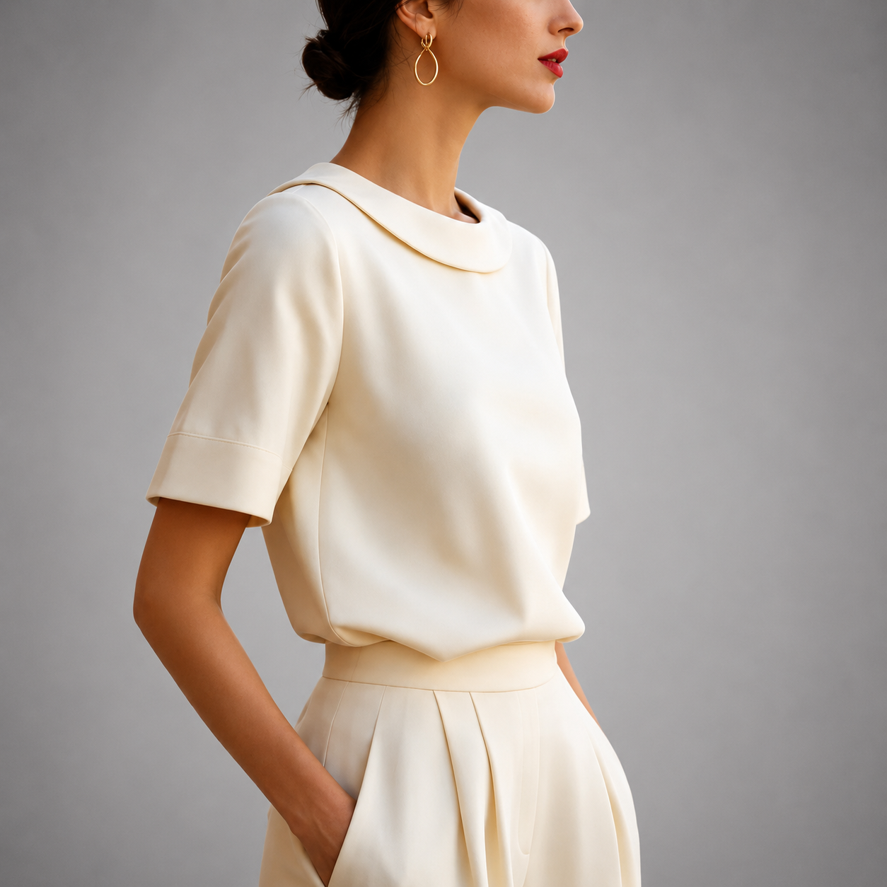 Gabriella - Women's Rounded-Collar Short-Sleeve Blouse