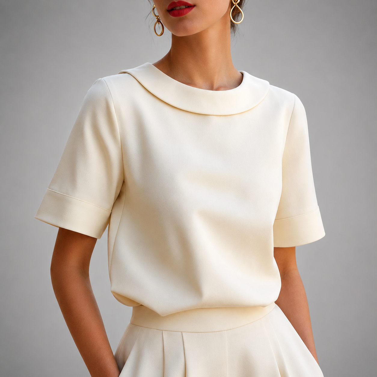Gabriella - Women's Rounded-Collar Short-Sleeve Blouse