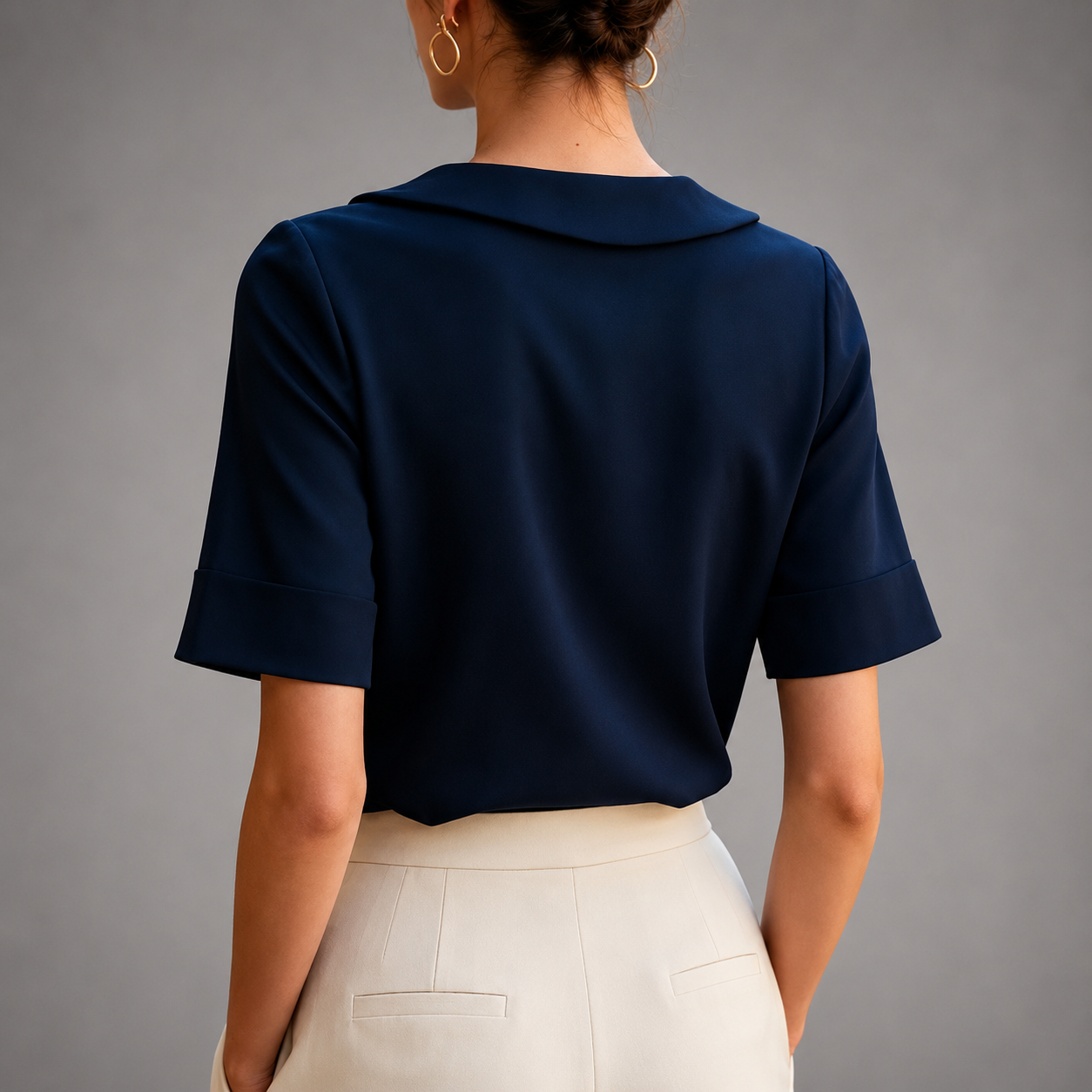 Gabriella - Women's Rounded-Collar Short-Sleeve Blouse