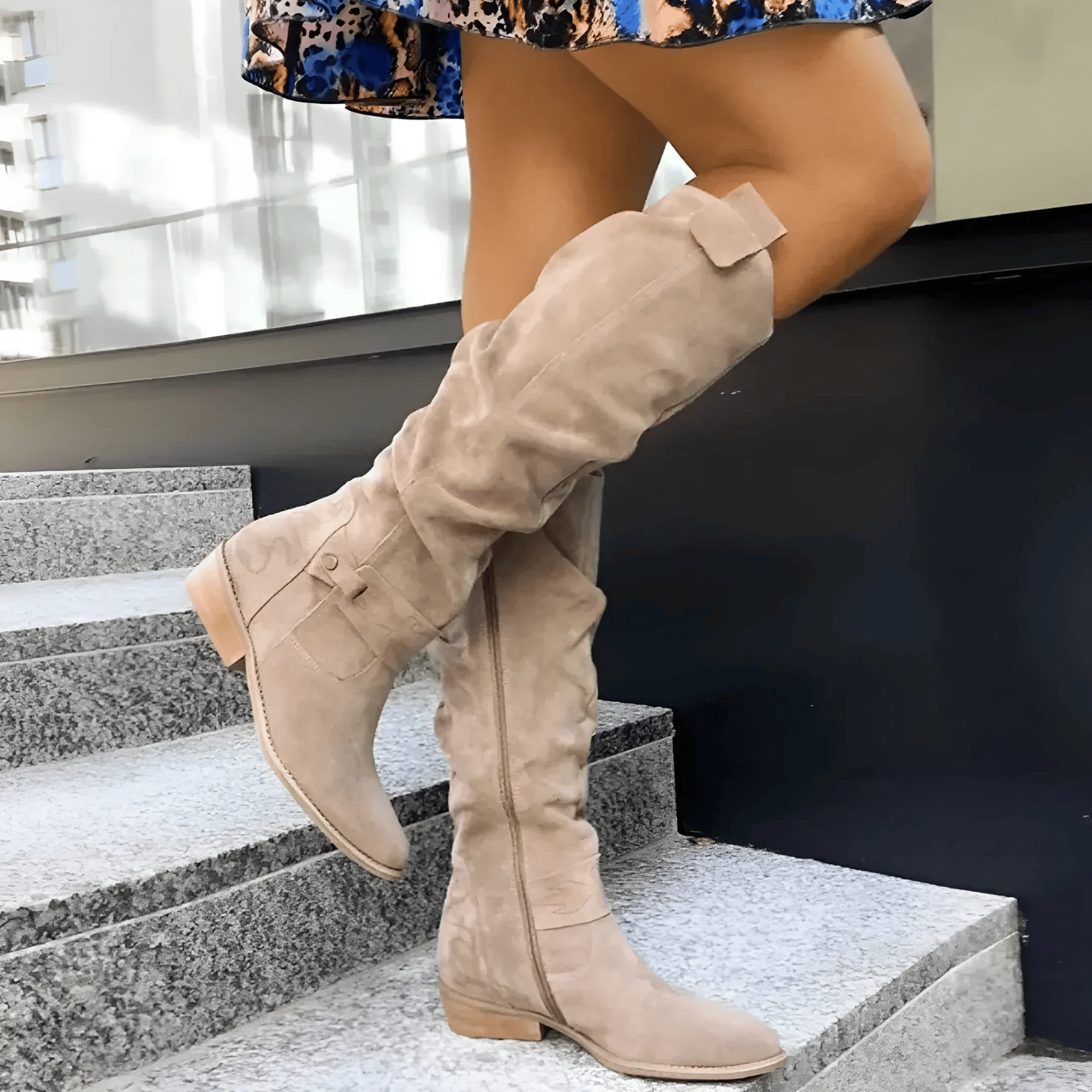 Genevieve - Women's Knee-High Suede Block Heel Boots