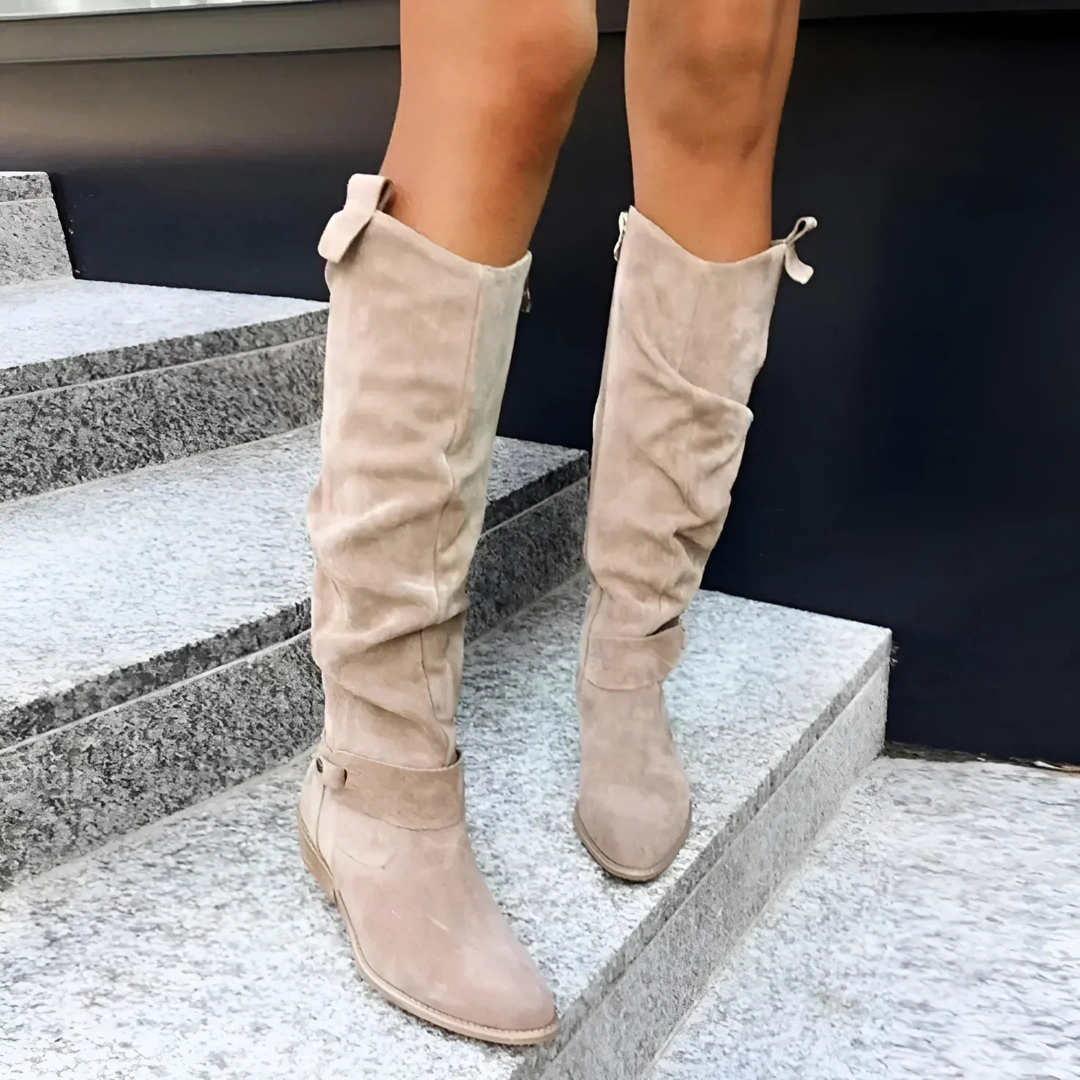Genevieve - Women's Knee-High Suede Block Heel Boots
