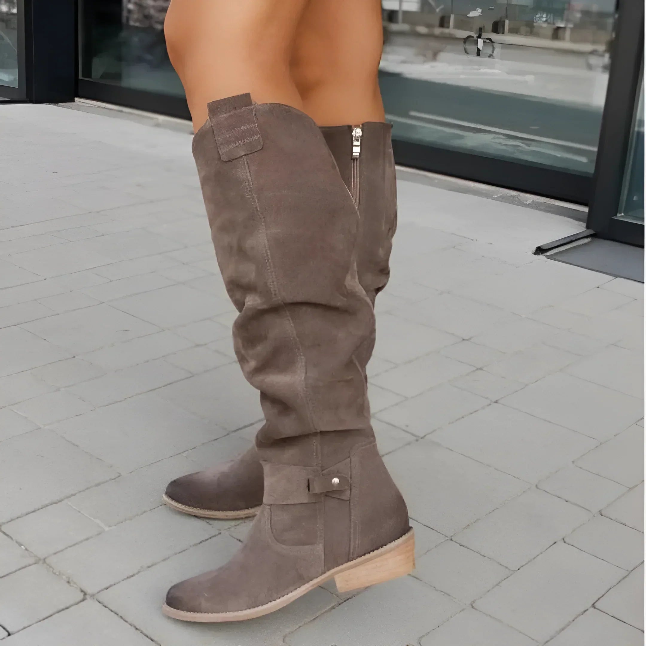Genevieve - Women's Knee-High Suede Block Heel Boots