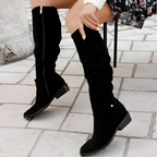 Genevieve - Women's Knee-High Suede Block Heel Boots
