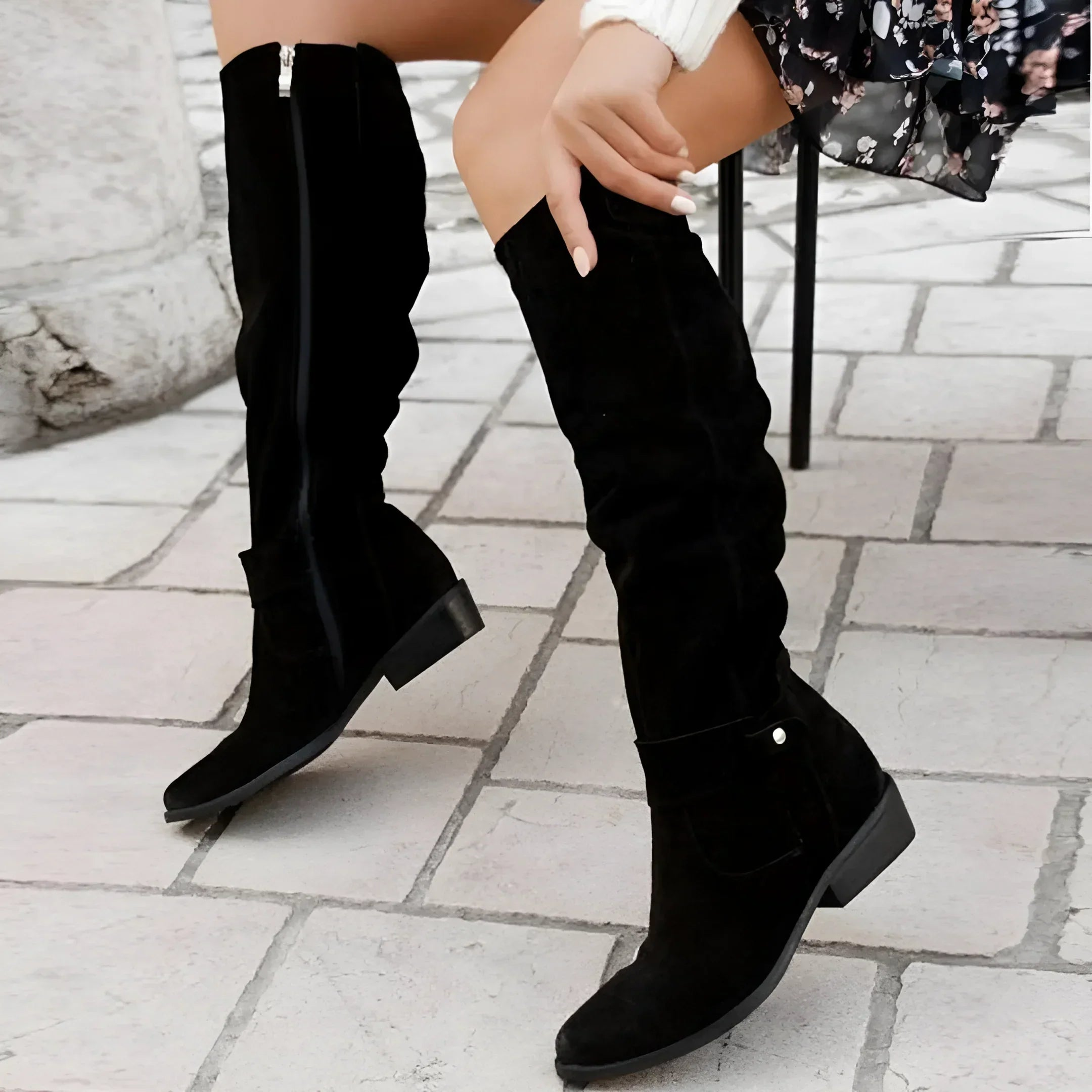Genevieve - Women's Knee-High Suede Block Heel Boots