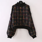 Gia - Women's Multicolor Plaid Mock Neck Sweater 1