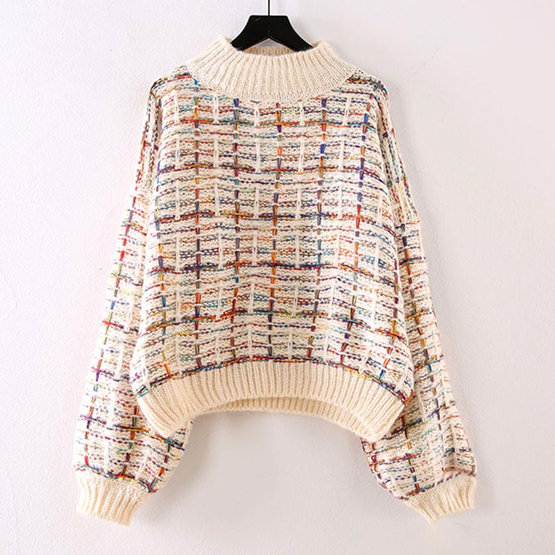 Gia - Women's Multicolor Plaid Mock Neck Sweater 2