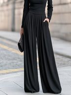 Gwendolyn - Women's Boat-Neck Wide-Leg Tailored Jumpsuit with Pleated Trousers