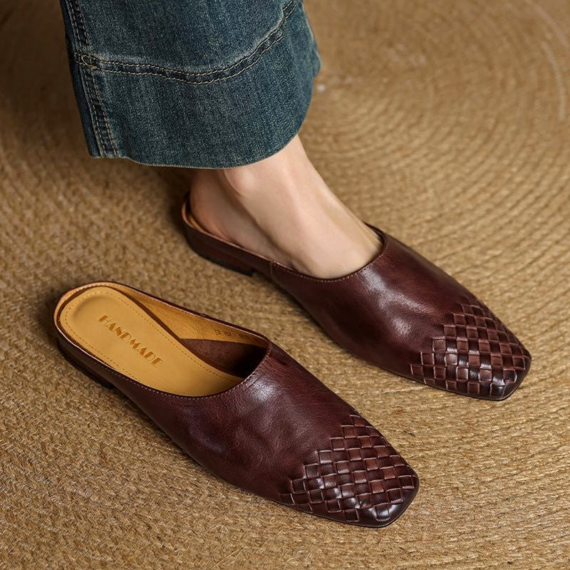 Hadewych - Women's Leather Woven Square Toe Mules