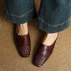 Hadewych - Women's Leather Woven Square Toe Mules