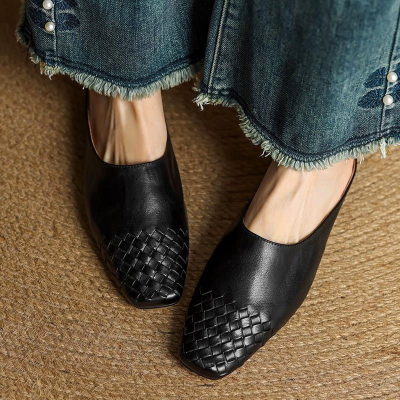 Hadewych - Women's Leather Woven Square Toe Mules