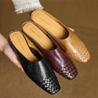 Hadewych - Women's Leather Woven Square Toe Mules