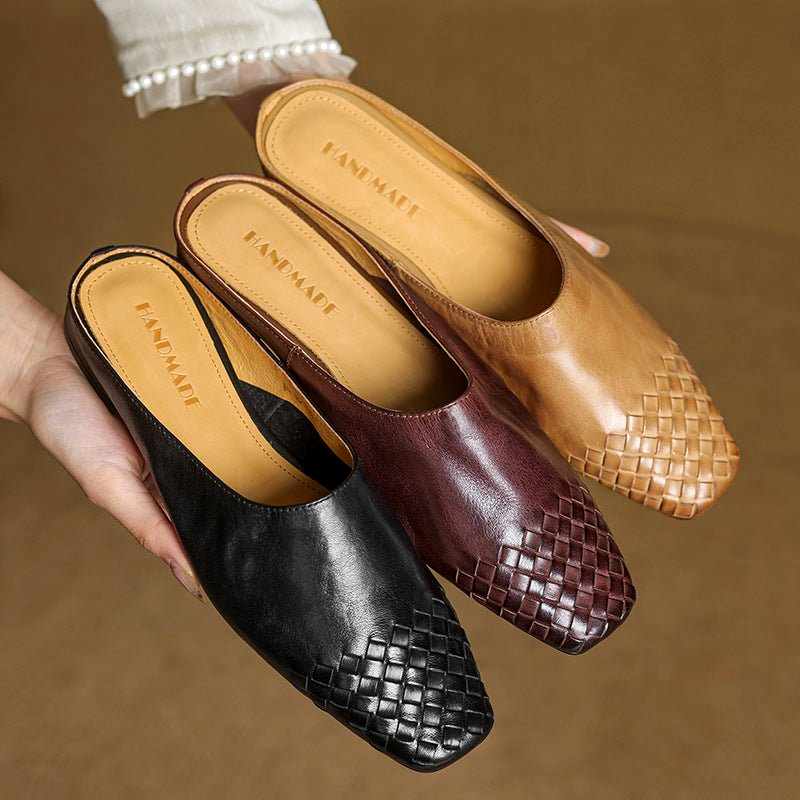 Hadewych - Women's Leather Woven Square Toe Mules