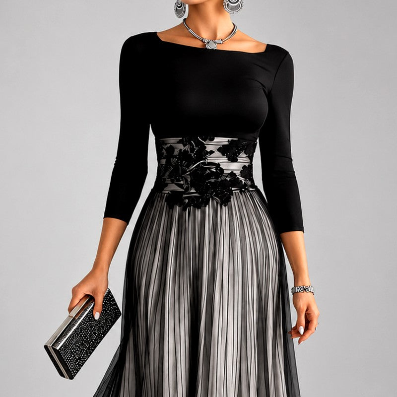 Hadley - Women's Floral Lace Pleated Formal Evening Dress 2