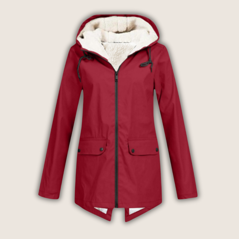 Hailey- Women's Sherpa-Lined Windproof Rain Jacket Parka with Adjustable Hood