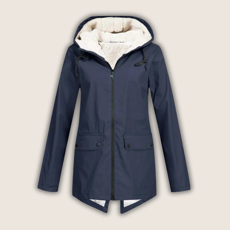 Hailey- Women's Sherpa-Lined Windproof Rain Jacket Parka with Adjustable Hood