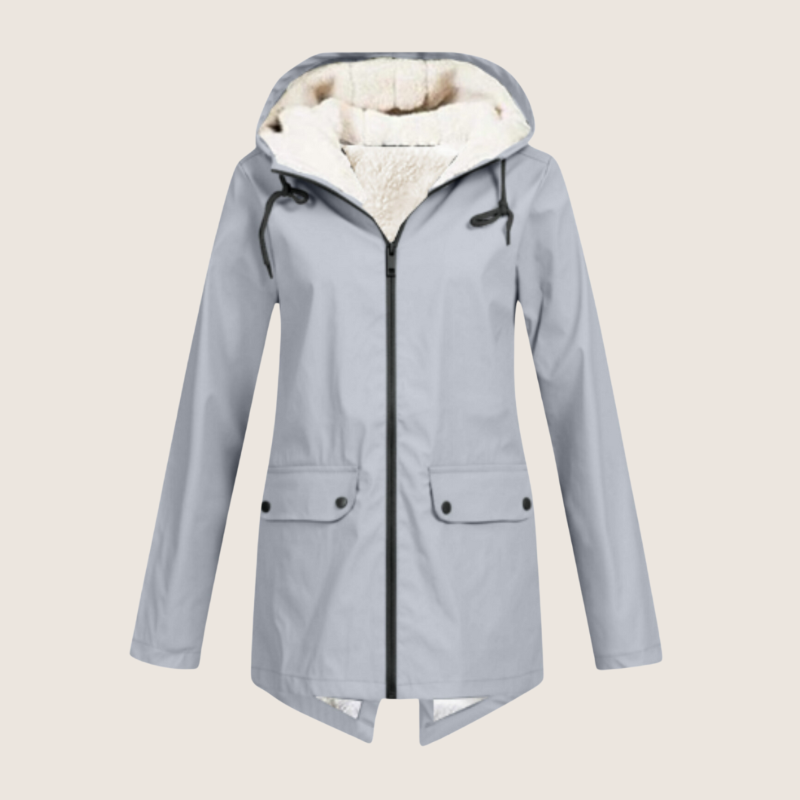 Hailey- Women's Sherpa-Lined Windproof Rain Jacket Parka with Adjustable Hood
