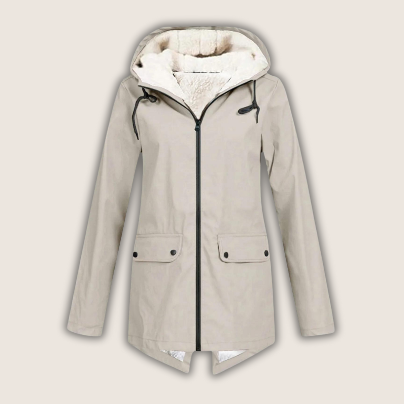 Hailey- Women's Sherpa-Lined Windproof Rain Jacket Parka with Adjustable Hood