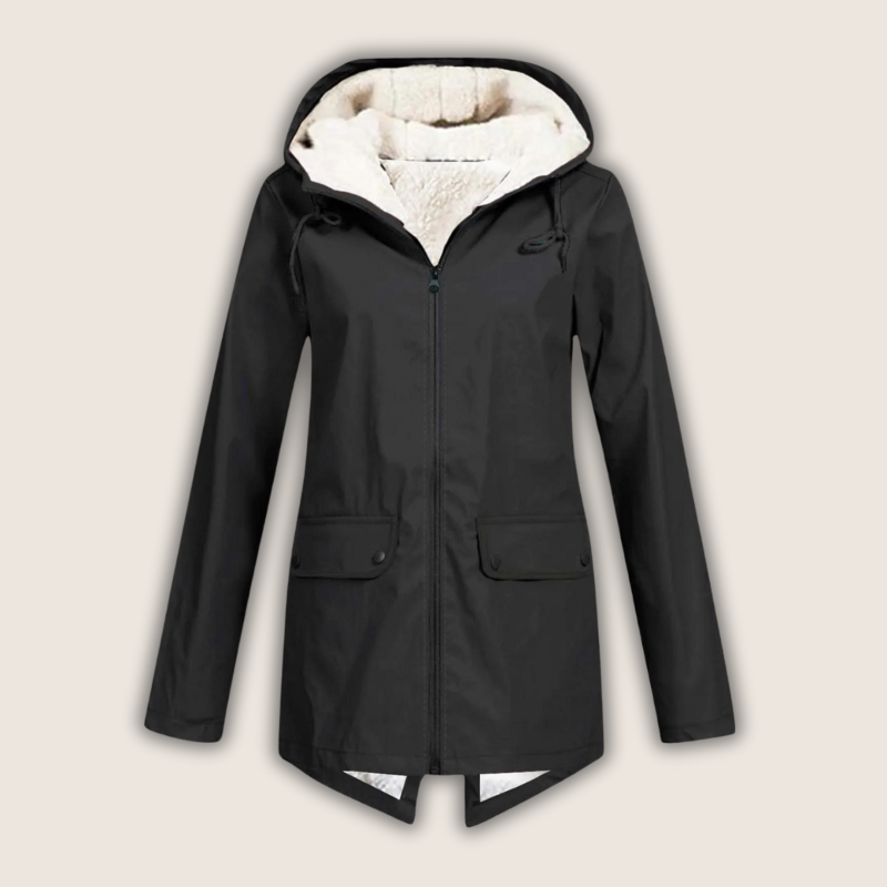 Hailey- Women's Sherpa-Lined Windproof Rain Jacket Parka with Adjustable Hood