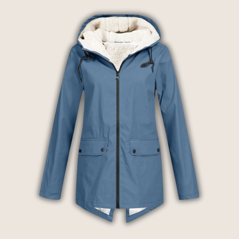 Hailey- Women's Sherpa-Lined Windproof Rain Jacket Parka with Adjustable Hood